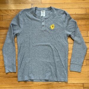 Van Gogh Sunflower Henley Waffle Knit Thermal Gray Embroidered Sewn Artist Art